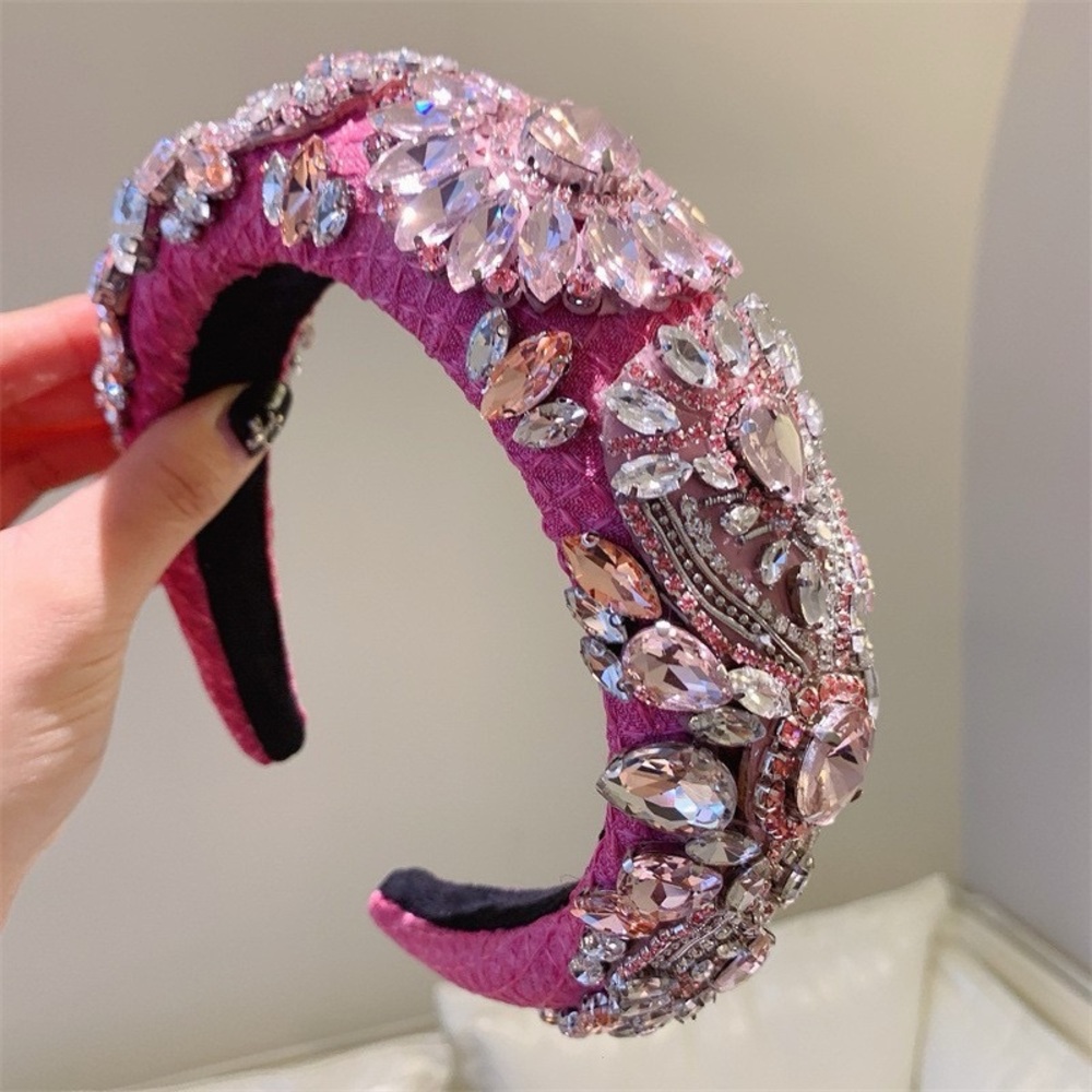 Pink and Green Beaded Headband with Jewel Centerpiece